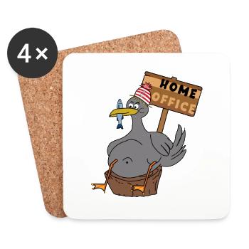 Dicke Möwe die im Homeoffice sitzt - Untersetzer (4er-Set) - Weiß - Vorne