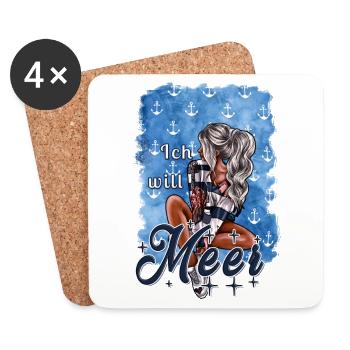 Ich will Meer Mädchen blond Illustration Spruch - Untersetzer (4er-Set) - Weiß - Vorne