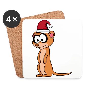 Suricate Comique de Noël - Dessous de verre (lot de 4) - blanc - Devant
