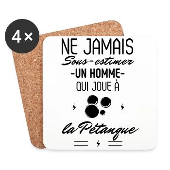 Ne jamais Sous estimer un Homme Pétanque - Dessous de verre (lot de 4) - blanc - Devant