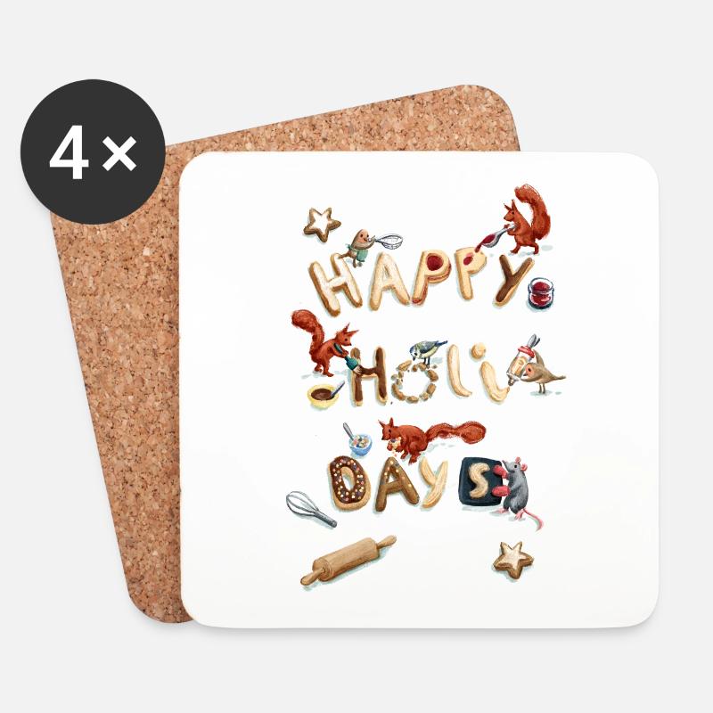Weihnachts Kekse - Happy Holi Days - Untersetzer (4er-Set) - Weiß