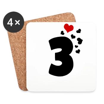 3 cœurs 3ème anniversaire - Dessous de verre (lot de 4) - blanc - Devant
