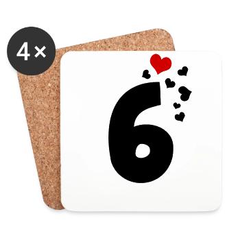 6 Herzen 6. Geburtstag - Untersetzer (4er-Set) - Weiß - Vorne