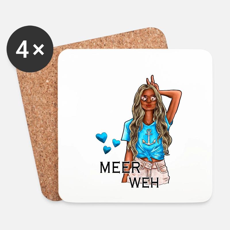 Meerweh Mädchen Illustration - Untersetzer (4er-Set) - Weiß