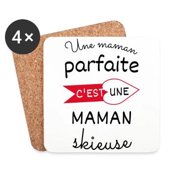 Une maman parfaite c est une maman skieuse - Dessous de verre (lot de 4) - blanc - Devant
