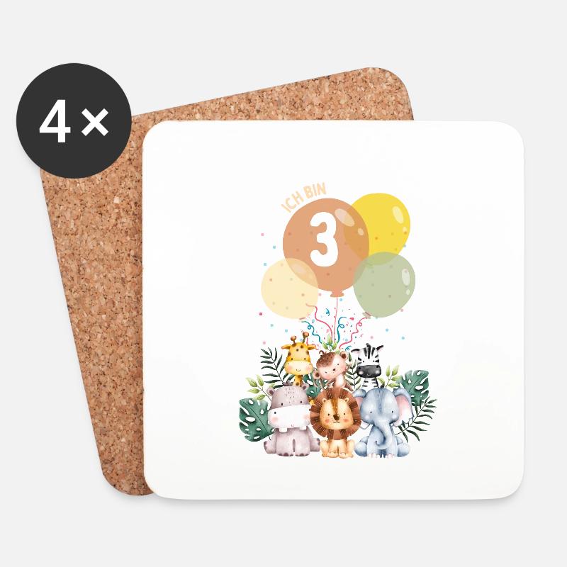 Ich bin wilde Drei Safari Geburtstag Tiere Motto - Untersetzer (4er-Set) - Weiß