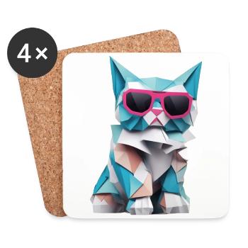 Cool cat in origami style VIII - Coasters (set of 4) - white - Front