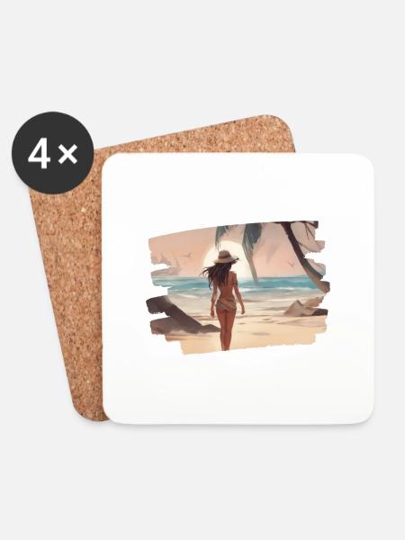 Vintage Beach girl - Coasters (set of 4) - white