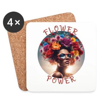 Flower Power Woman with Flowers - Coasters (set of 4) - white - Front