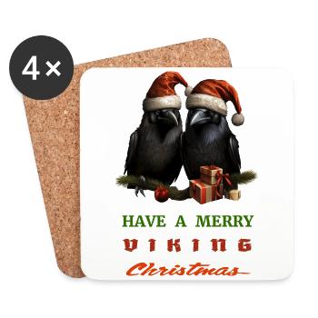 "Have a merry VIKING Christmas" with Hugin & Munin - Coasters (set of 4) - white - Front