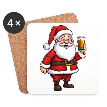 Weihnachtsmann Bier Alkohol Prost Glühwein Schnaps - Untersetzer (4er-Set) - Weiß - Vorne