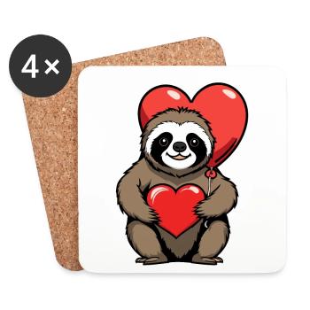 Faultier Herz Illustration Valentinstag - Untersetzer (4er-Set) - Weiß - Vorne