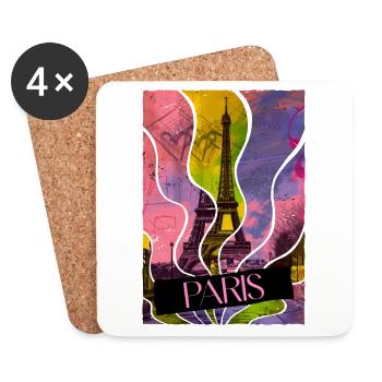 Paris, France, Ville, Horizon, Tour Eiffel, Coloré - Dessous de verre (lot de 4) - blanc - Devant