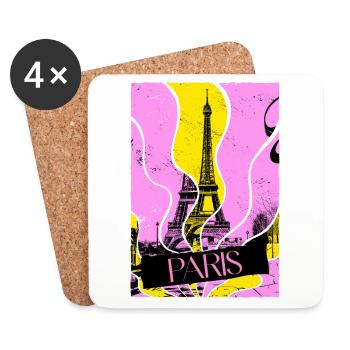 Paris France City Skyline Eiffel Tower Vintage - Coasters (set of 4) - white - Front