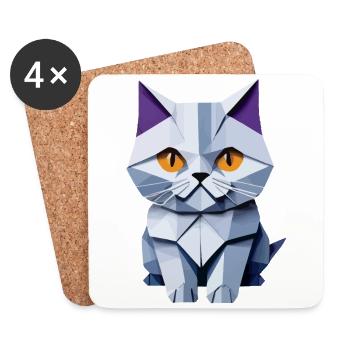 Chat British Shorthair Origami - Dessous de verre (lot de 4) - blanc - Devant