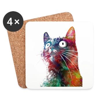 Lustige Katze2 - Untersetzer (4er-Set) - Weiß - Vorne