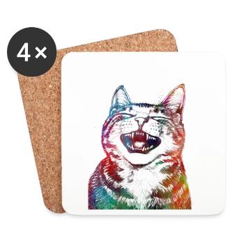 Lustige Katze 1 - Untersetzer (4er-Set) - Weiß - Vorne