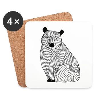 Lines art animal bear - Coasters (set of 4) - white - Front