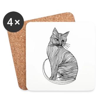 Lines art cat #cat - Coasters (set of 4) - white - Front