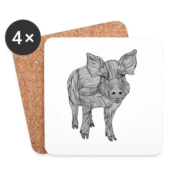 Lignes art cochon #pig - Dessous de verre (lot de 4) - blanc - Devant