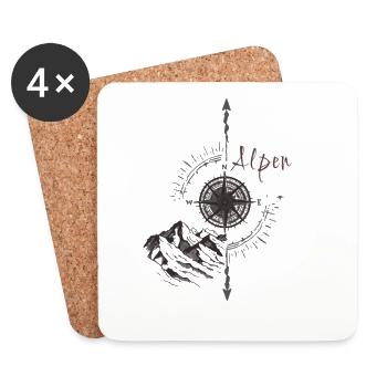 Alps,Mountains,illustration,Compass - Coasters (set of 4) - white - Front
