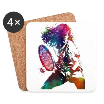 Joueur de tennis sport art #tennis #sport - Dessous de verre (lot de 4) - blanc - Devant
