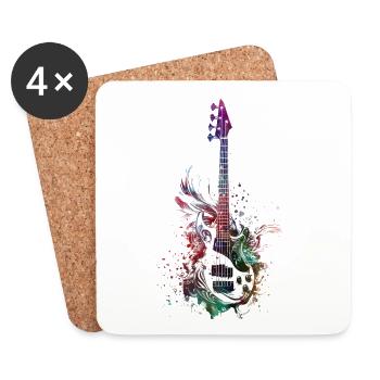 Musique guitare basse - Dessous de verre (lot de 4) - blanc - Devant