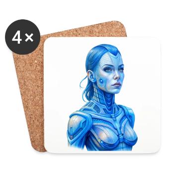 Robotermädchen in blauen Farben im Stil - Untersetzer (4er-Set) - Weiß - Vorne