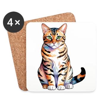 Bengal Cat Watercolors - Coasters (set of 4) - white - Front