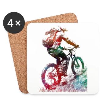 Mountain bikers sport art - Coasters (set of 4) - white - Front
