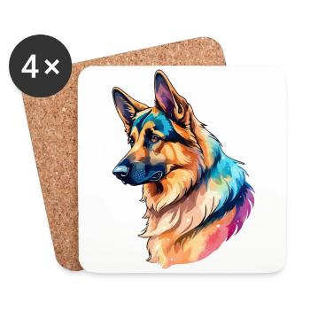 Deutscher Schäferhund Wasserfarben - Untersetzer (4er-Set) - Weiß - Vorne