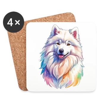 Samoyed Watercolors - Coasters (set of 4) - white - Front
