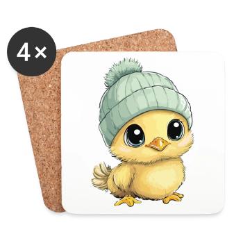 poulet mignon bébé enfants animal poussin dessin animé - Dessous de verre (lot de 4) - blanc - Devant