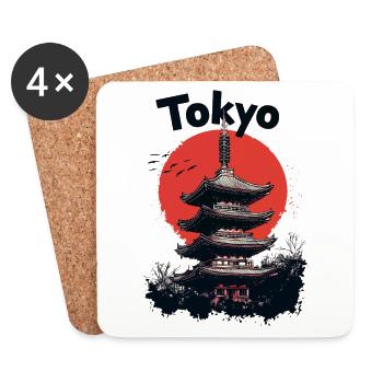 Tokyo Japan Pagoda City Skyline Sun Mountain - Coasters (set of 4) - white - Front