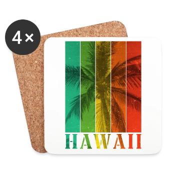 Hawaii Aloha Palmen Strand Meer Insel Vintage Bunt - Untersetzer (4er-Set) - Weiß - Vorne