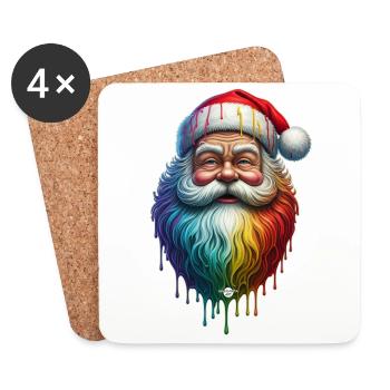 09 Weihnachtsmann Regenbogen Farben Farbtropfen - Untersetzer (4er-Set) - Weiß - Vorne
