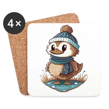 Cute duck with scarf and bobble hat. - Coasters (set of 4) - white - Front