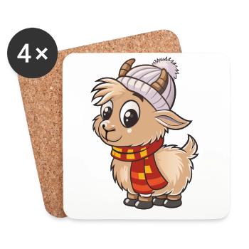 Cute goat with scarf and bobble hat. - Coasters (set of 4) - white - Front