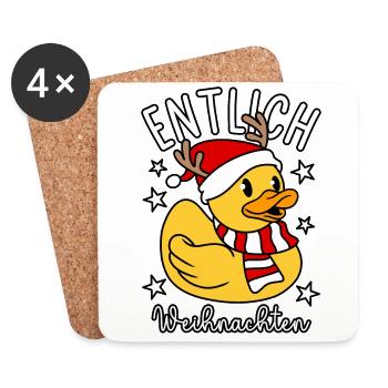 Ente Lustiger Spruch (Endlich) ENTlich Weihnachten - Untersetzer (4er-Set) - Weiß - Vorne