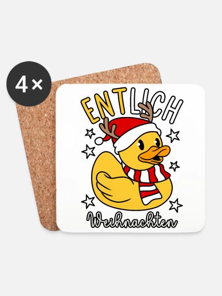 Lustige Ente - Gummiente - ENTlich Weihnachten - Untersetzer (4er-Set) - Weiß