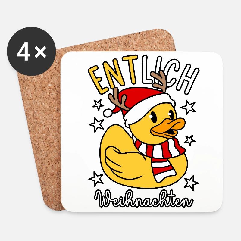 Lustige Ente - Gummiente - ENTlich Weihnachten - Untersetzer (4er-Set) - Weiß