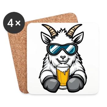 Chèvre de montagne Après-ski Bière Chèvre Bande dessinée - Dessous de verre (lot de 4) - blanc - Devant