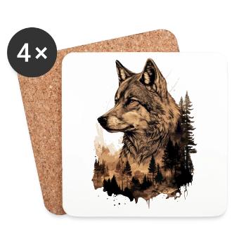 Wolf Wolf's Head Forest Nature Mountains Wilderness Sun - Coasters (set of 4) - white - Front