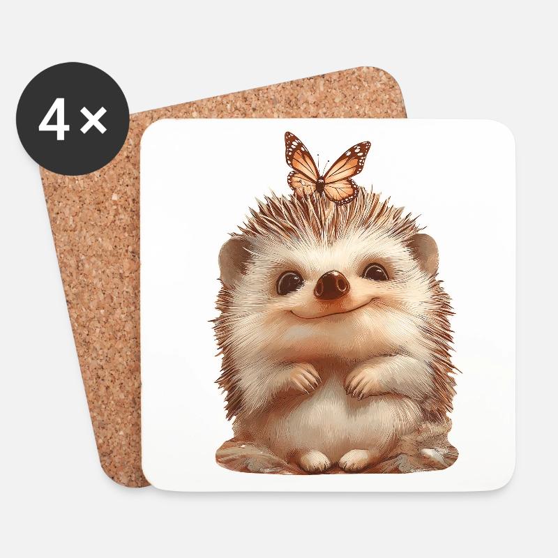 Igel mit Schmetterling - Untersetzer (4er-Set) - Weiß