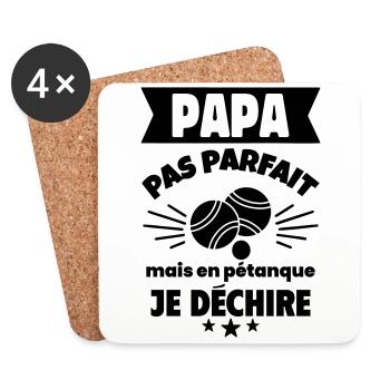 Papa pas parfait pétanque cadeau fête des pères - Dessous de verre (lot de 4) - blanc - Devant