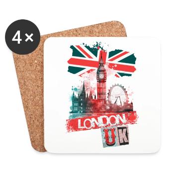 London England City Skyline Big Ben Colorful Splash - Coasters (set of 4) - white - Front