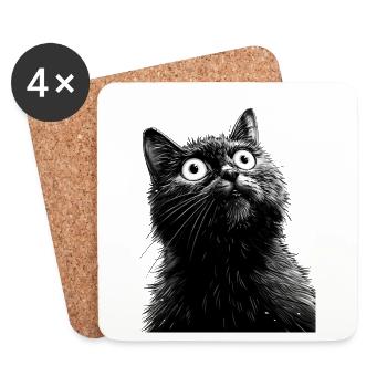 Schwarze Katze Henry - Untersetzer (4er-Set) - Weiß - Vorne