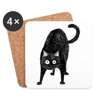 Chat noir - Dessous de verre (lot de 4) - blanc - Devant