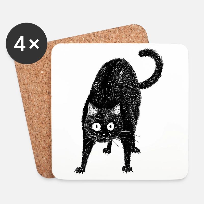 Black cat - Coasters (set of 4) - white
