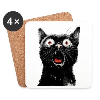 Chat noir Misha - Dessous de verre (lot de 4) - blanc - Devant